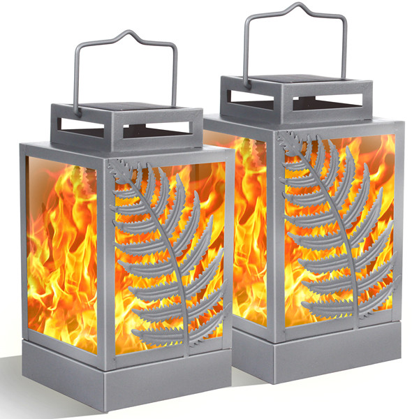 Gray Leaf Lantern Lamp Set